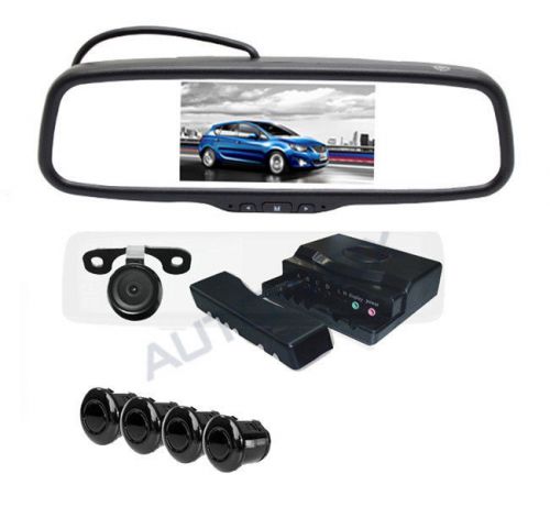 5&#034; lcd car auto rear view 2-way mirror monitor+reverse camera+4 parking sensors