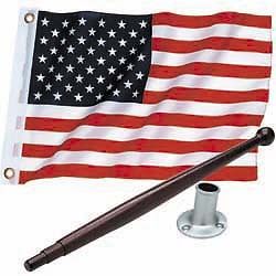 New boat marine us flag kit socket mahogany pole flag