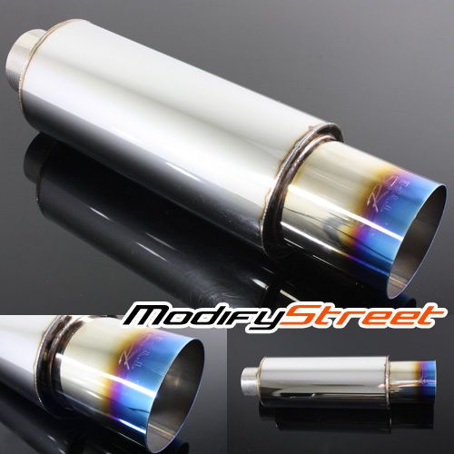 N1 style 3&#034; inlet/4&#034; outlet t-304 stainless muffler exhaust/titanium burnt tip