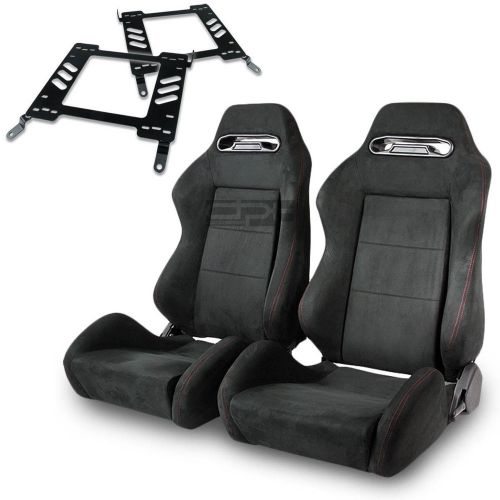 Type-r racing seat full black suede+silder+for 00-05 mit eclipse 3g bracket x2