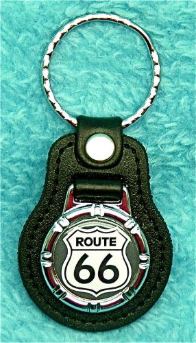 Route 66 - key ring - leather &amp; metal emblem