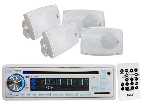 Pyle usb cd marine aux am fm receiver,4 white 4&#034;250w 2way sealed marine speakers