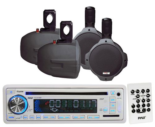 Pyle usb cd mp3 aux marine radio, 4 black 8&#034; marine 2way wake board speaker set