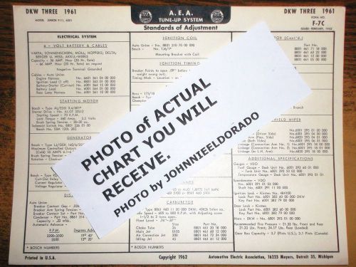 1961 dkw three junior f-11, 6001 model aea tune up chart