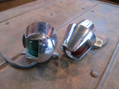 Pair of chrome boat marine red green navigation bow lights pontoon