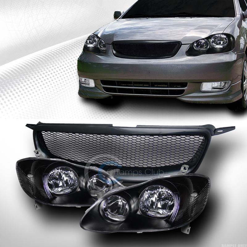 Blk head light signal lamp+front aluminum mesh grill grille 03-04 toyota corolla