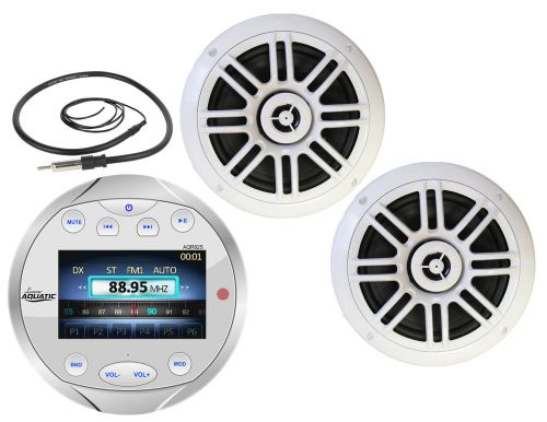 Aqr82s silver marine bluetooth am fm receiver, antenna, 6.5&#034; marine speaker set