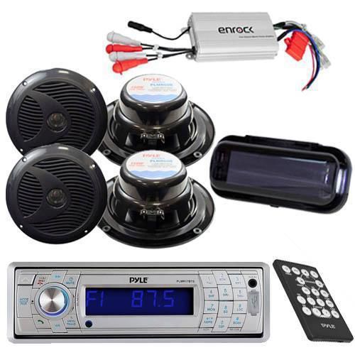 New marine boat sd usb stereo +wireless bluetooth 4 6.5&#034; speakers 800w amp cover