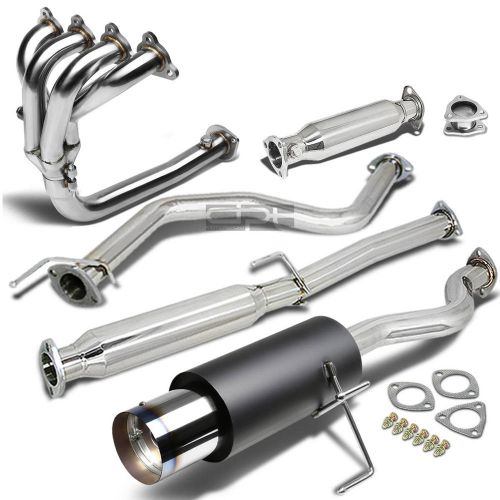 For ej/eh 4.5&#034; burnt tip black muffler stainless catback+4-1 header+pipe exhaust