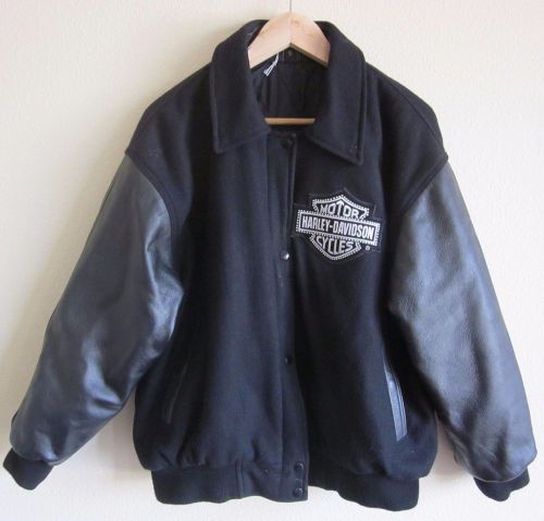 Black leather harley davidson patch motorcycle jacket mens small s