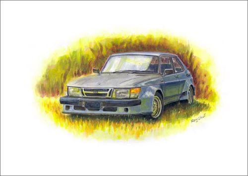 Exclusive saab 900 enduro car art print by roy chui, a3 size