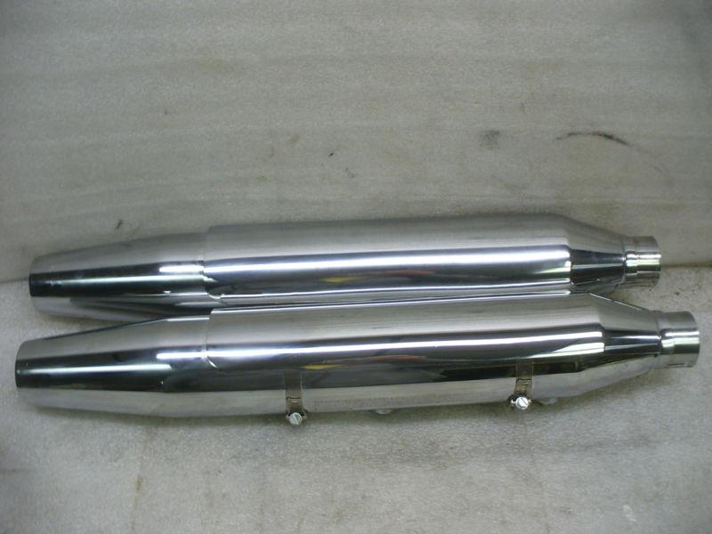 Harley 08 fxstc oem tapered mufflers with heat shields, c# 64708-08b.