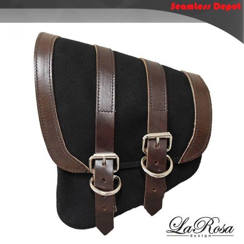 La rosa black canvas brown leather trim harley softail left swing arm saddlebag