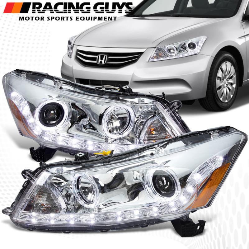 08-11 honda accord chrome dual halo projector head lights lamps drl led bar jdm