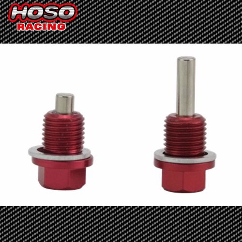 Hoso racing magnetic oil &amp; transmission drain plug set for honda acura red