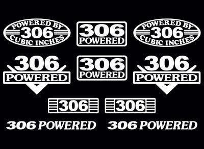 10 decal set 306 ci v8 powered engine stickers emblems .030 302 vinyl decals