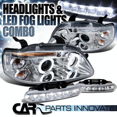 04-08 chevy aveo 4/5dr chrome led halo projector headlights+led fog bumper drl