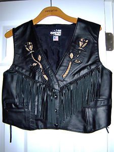 All american rider ladies leather w/ snake skin motorcycle vest l