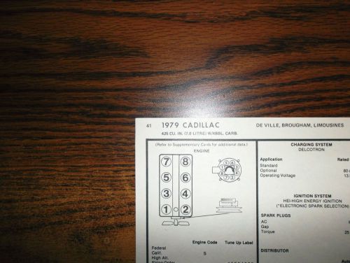 1979 cadillac eight series models (7.0 litre) 425 ci v8 4bbl tune up chart