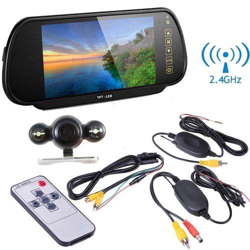 7&#034; lcd screen car rear view backup mirror monitor+wireless reverse ir camera kit