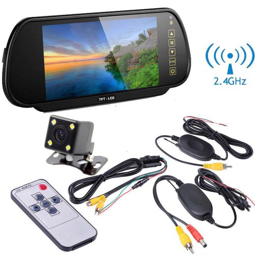 7&#034; lcd monitor mirror car wireless backup rear view camera parking reverse kit