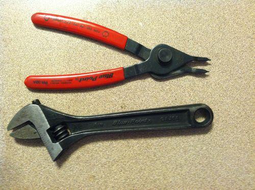 Blue-point 6" adjustable wrench black & internal/ external snap ring pliers