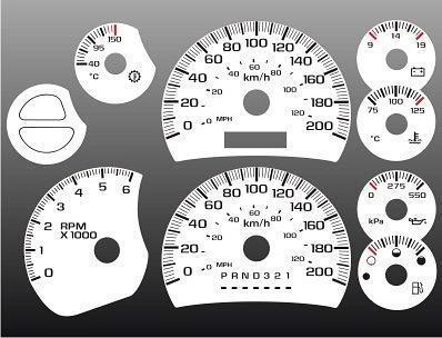 2003-2007 silverado gas kmh metric instrument cluster white face gauges