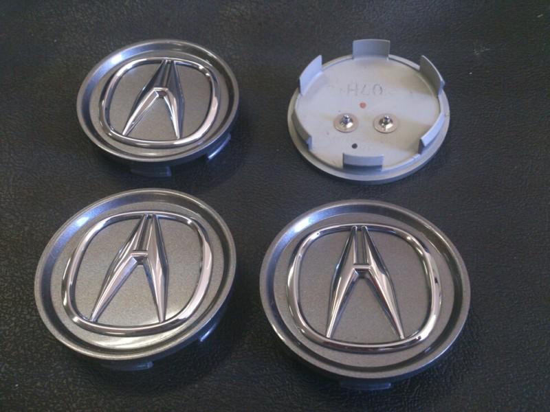 4 acura honda genuine oem wheel center caps grey with chrome emblem logo perfect