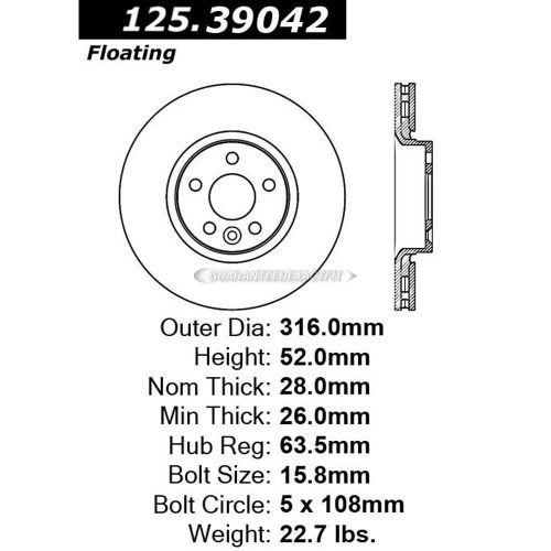 Centric front brake rotor disc for land rover lr2 &amp; volvo s80 xc70 s60