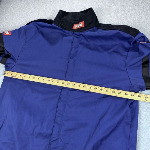 Racequip flame resistant driving jacket size xl sfi 3.2a blue full zip 3 stripe