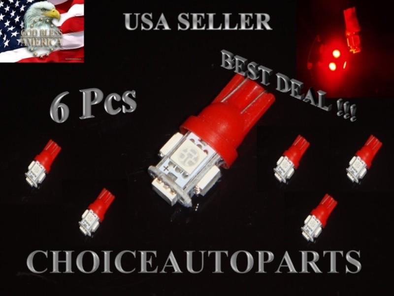 6x t10 w5w 5050 5smd led red dashboard, interior, licence plate light bulbs