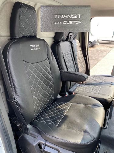 Ford transit custom - made to measure front seat covers in blue &amp; logo -2013+