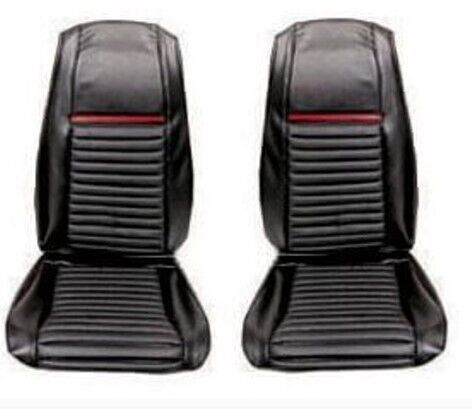 69-m-buck-bk-rd scott drake mach 1 front bucket seat upholstery (black/red)