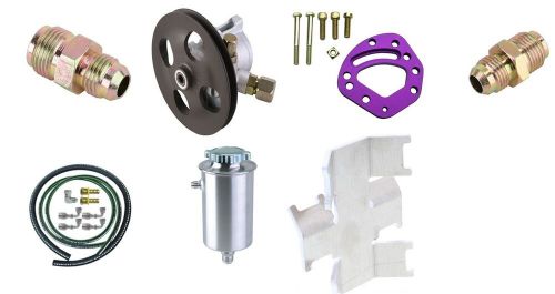 Power steering pump and tank combo kit with lines flare fittings head mount