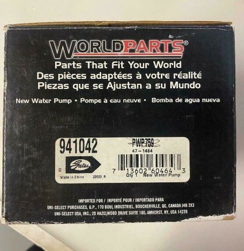 World parts water pump p/n 941042 honda/acura 2.2l brand new unused part