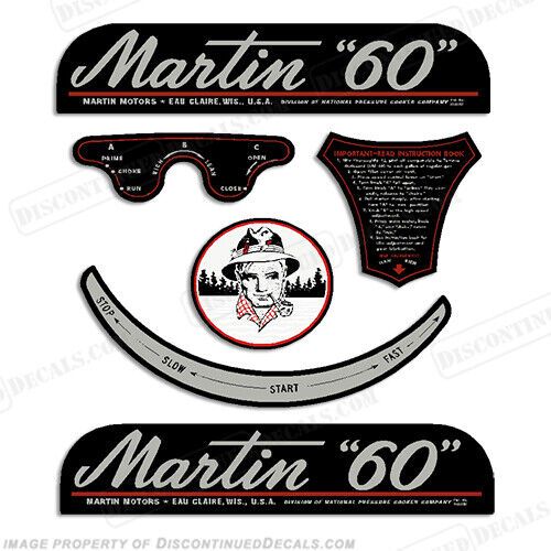 Fits martin 6.0hp outboard motor engine decal kit