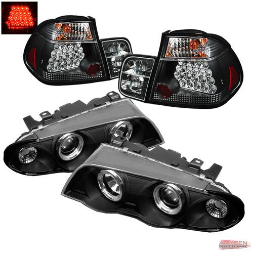 99-01 bmw 3-series e46 4door dual halo projector headlights+led tail lights set