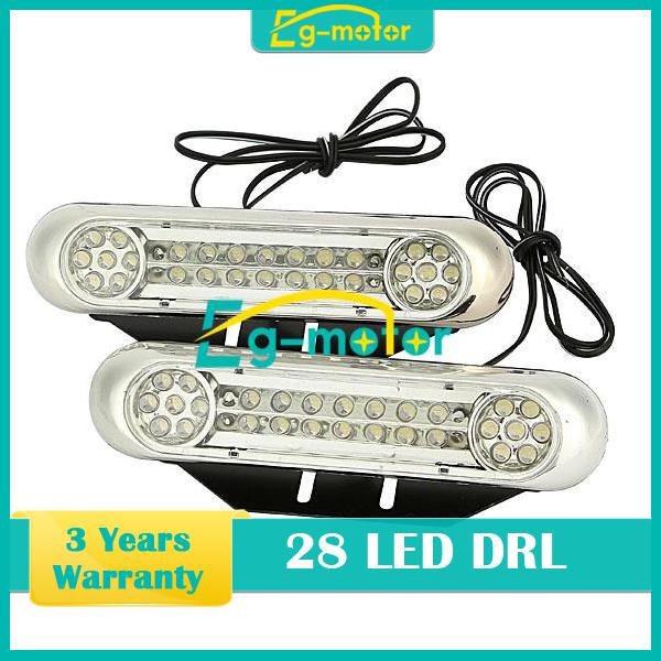 Pair 28led daytime running light drl kit fog lamp day driving daylight 12v dc