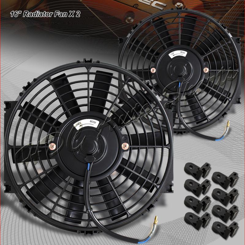 2x 16" black slim/thin 12v push/pull electric radiator/engine cooling fan