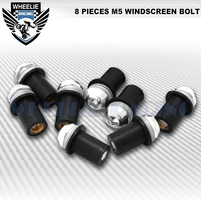 8 x silver m5 5mm cnc moto windshield windscreen bolts screw mounting nuts kit