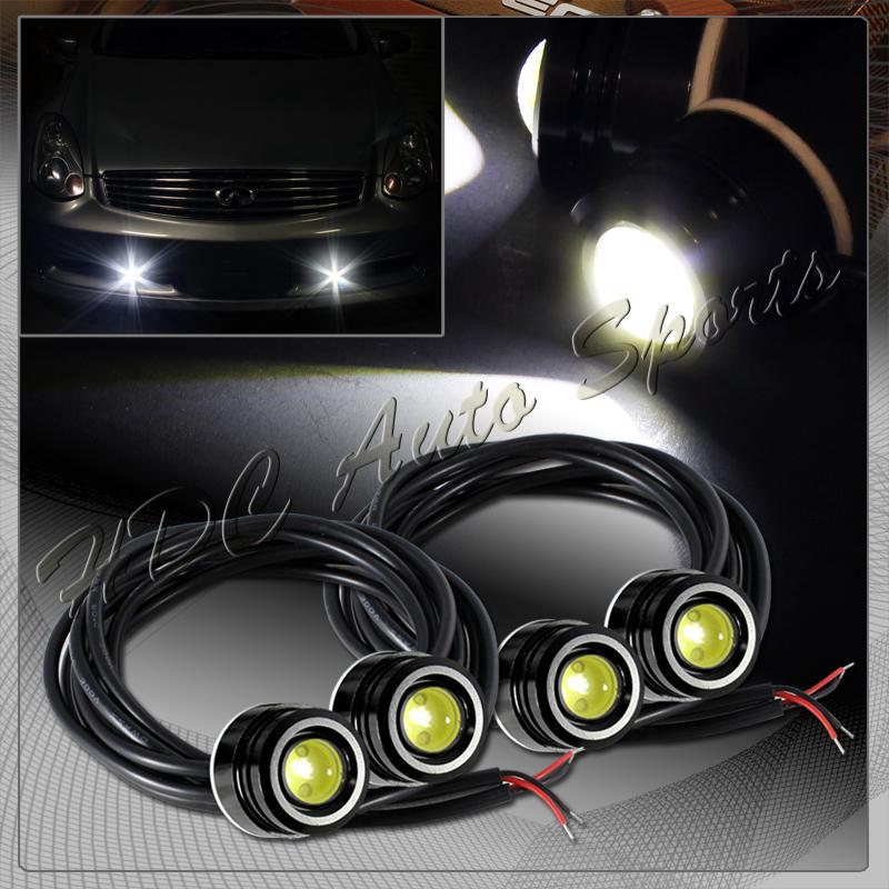 4x universal 25mm 3w 12v white led eagle eye drl daytime running lights lamps