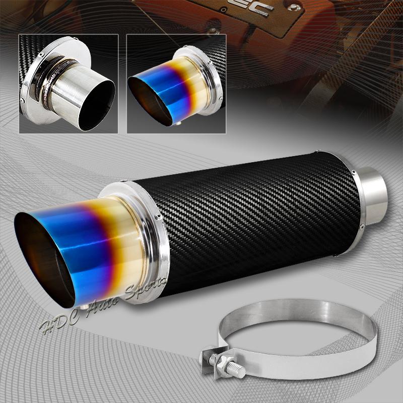 Universal 4.5" burnt tip carbon fiber wrapped exhaust muffler 3" inlet+silencer