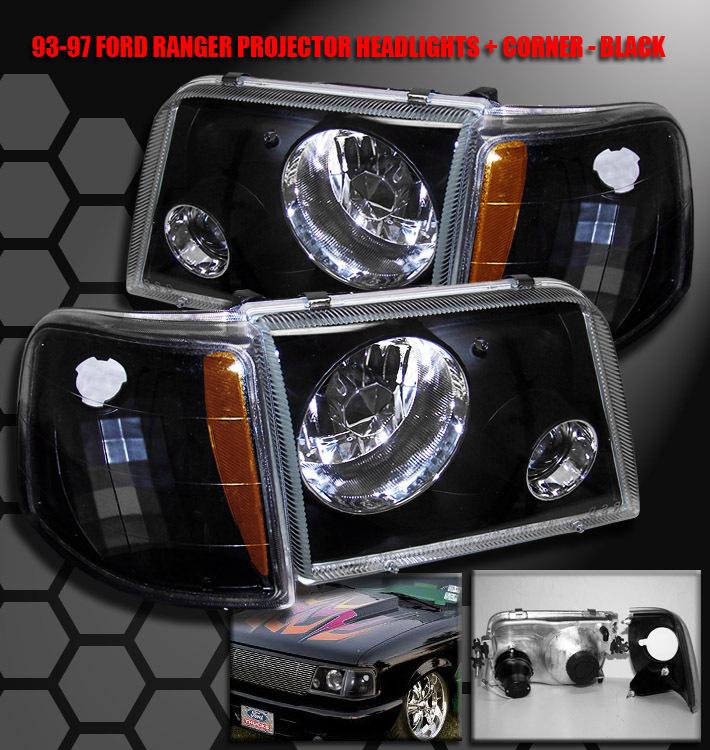 1993-1997 ford ranger pickup truck black projector head lights +corner 1994 1995