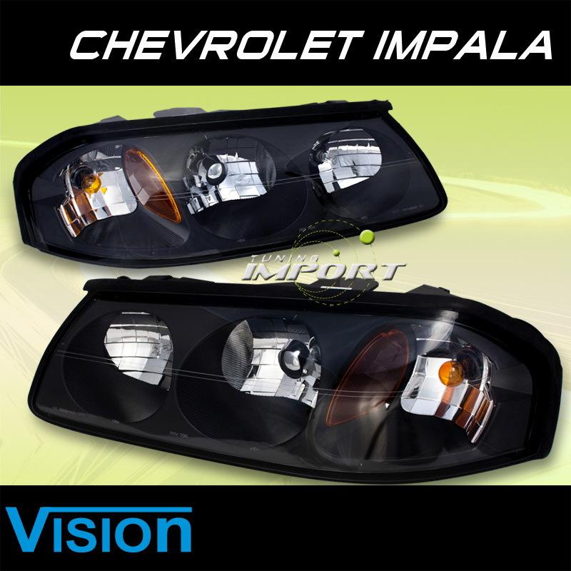 01-04 chevy impala vision black housing sport style head lights left+right new