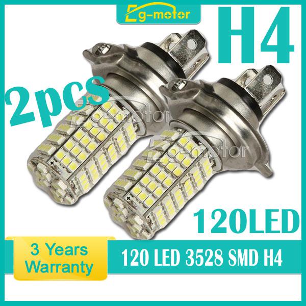 2pcs h4 120 led 3528 smd 7.2w drl led white fog day driving head light bulb lamp