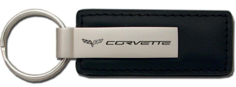 Gm corvette c6 black leather keychain / key fob engraved in usa genuine
