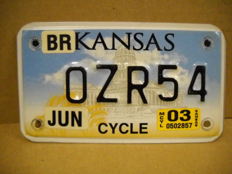 Kansas  motorcycle license plate  2003 ozr54 harley honda kawasaki suzuki yamaha