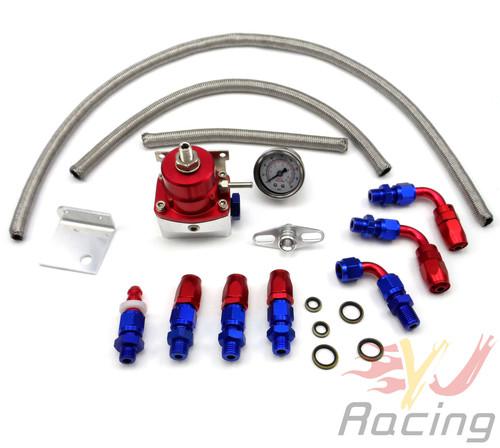 Adjustable fuel pressure regulator kits 160psi gauge an6 braided fuel hose red