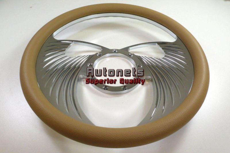 Beige angel wings camaro leather street hot rad rod steering wheel aluminum