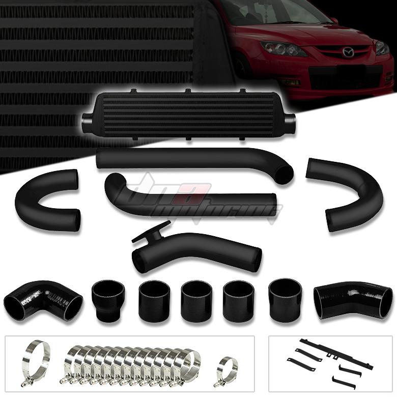 07-12 mazda mazdaspeed3 3 aluminum racing bolt-on turbo intercooler+black piping